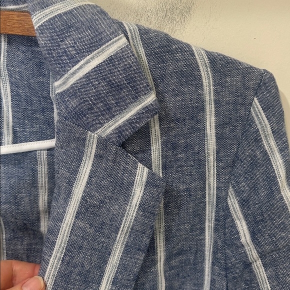 DREW Blue Linen Blend Striped Blazer Jacket Size Medium - Picture 6 of 16
